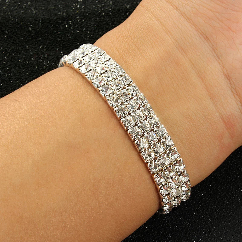 Mehrteilige silberfarbene Strass-Armbänder & Reifen, Braut-Armband, dehnbares Armband für Damen, Schmuck