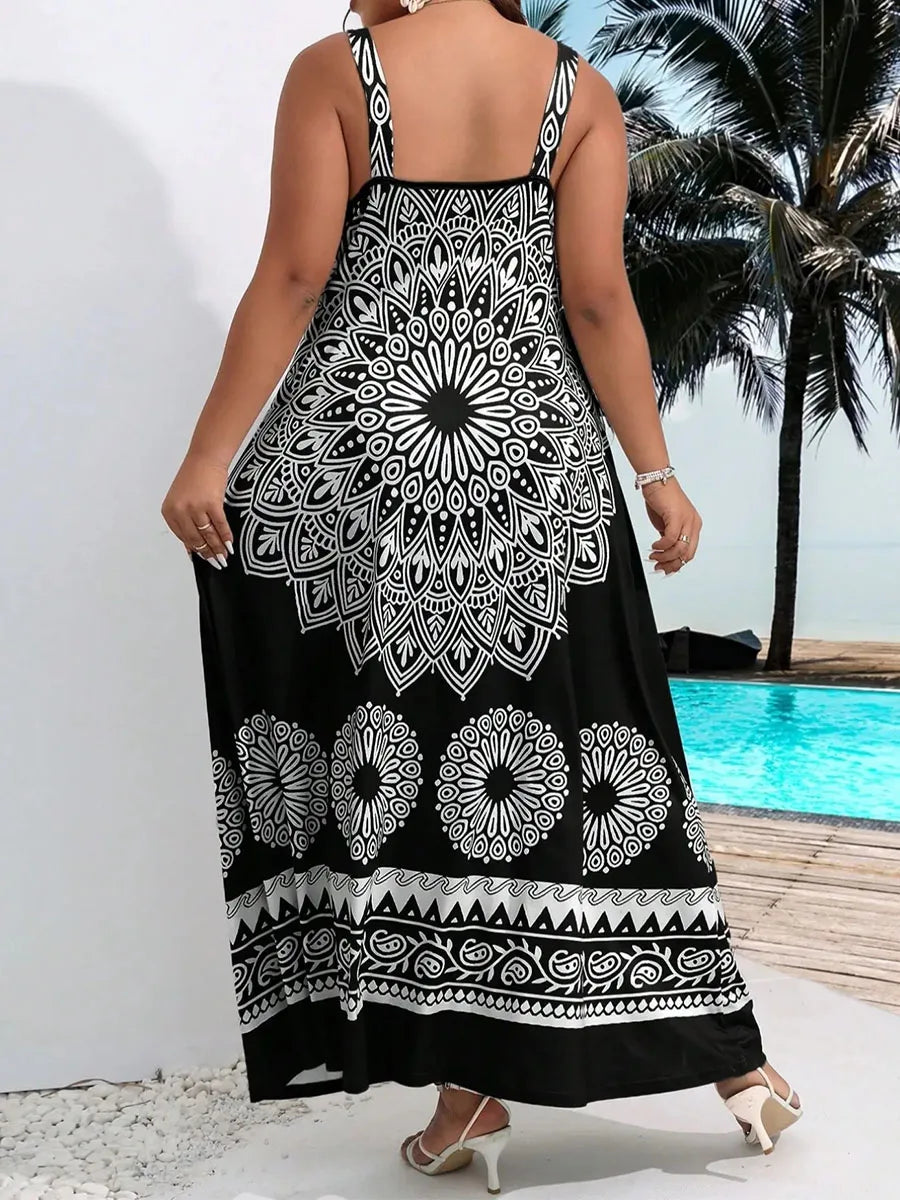 Women's Plus Size Bohemian Suspender Dress – Backless