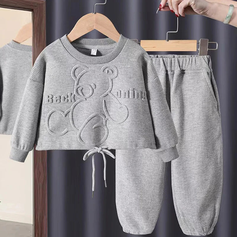 Girls' Bear Print Sweatshirt & Pants Set – Long Sleeve