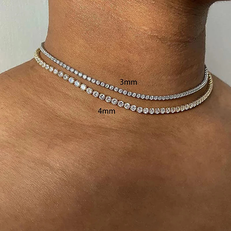 Collier chaîne tennis Hip Hop glacé pour hommes et femmes, luxe avec cristaux de zircon cubique, accessoire de cou court style rock, bijoux OHN016
