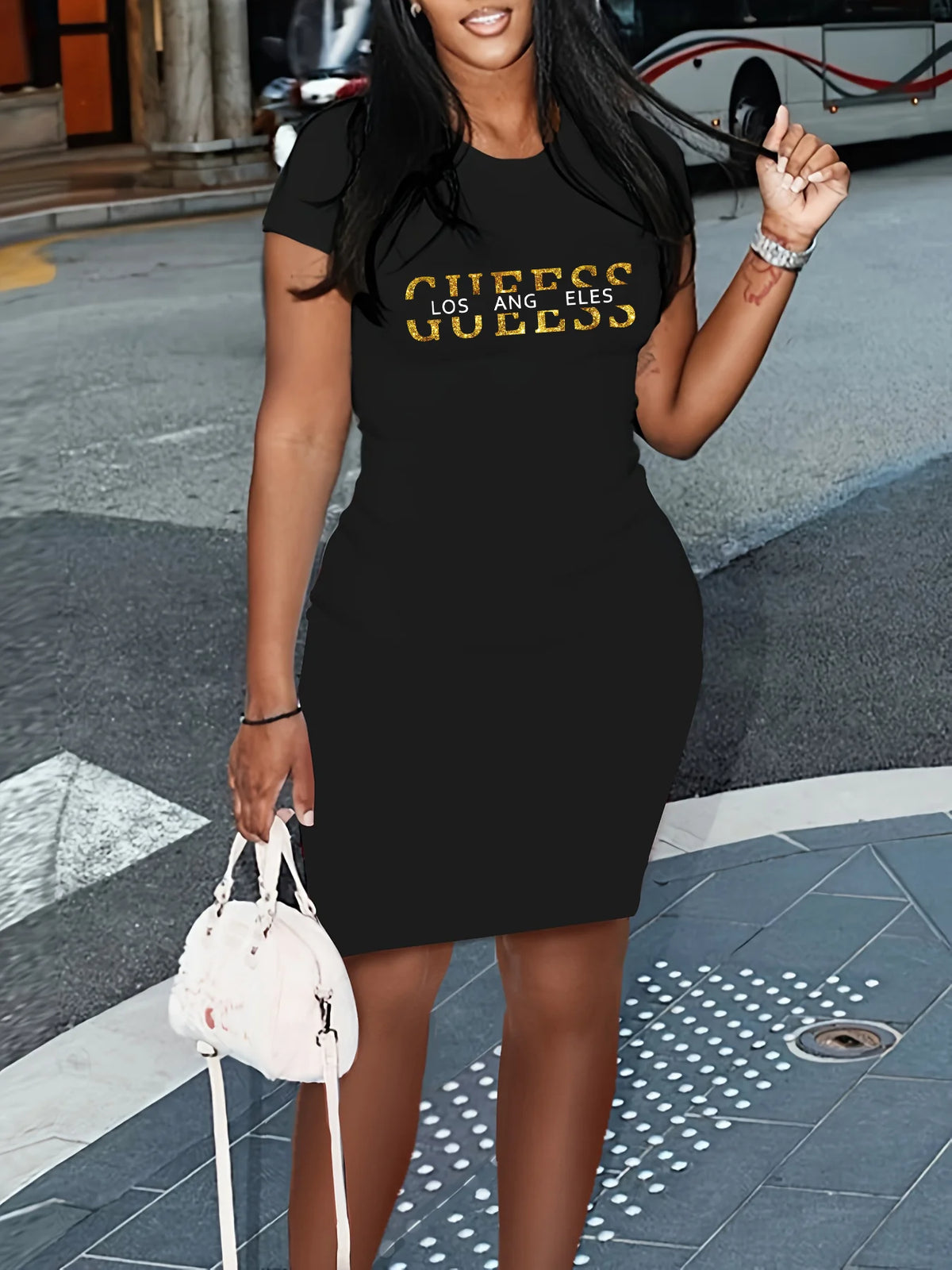 Women's Casual T-Shirt Dress – Short Sleeve, Round Neck, Midi