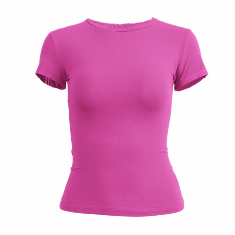 Vêtements féminins, t-shirt à manches courtes, hauts moulants, femme, col rond, t-shirt gainant en tricot, tenue de ville sexy et sportive, 2024 Y2K New2410