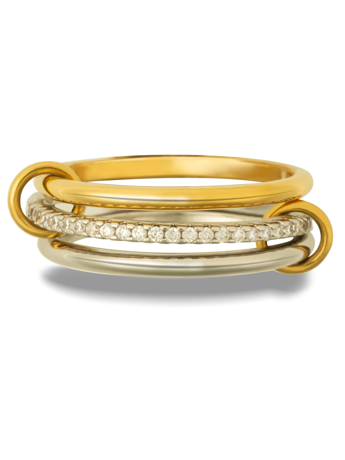 Anelli alla moda in oro e argento, placcati in oro 18k, set da 4 pezzi impilabili con zirconi scintillanti, ideali come gioielli da festa per donna