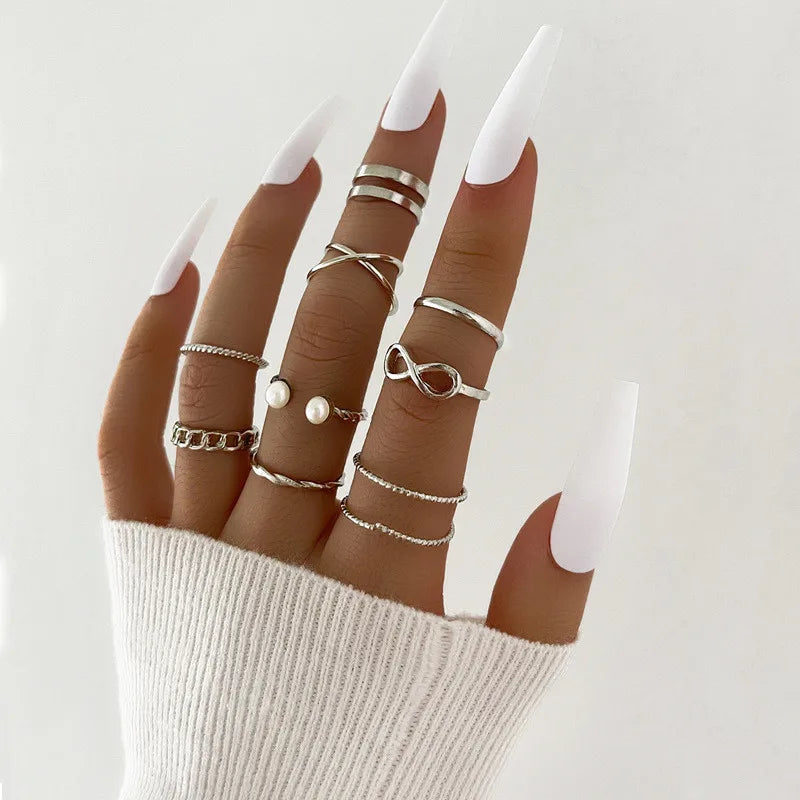 Silver Crystal Rings Set