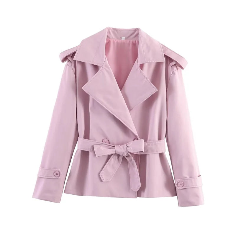 Women's Belted Short Trench Coat – Long Sleeve