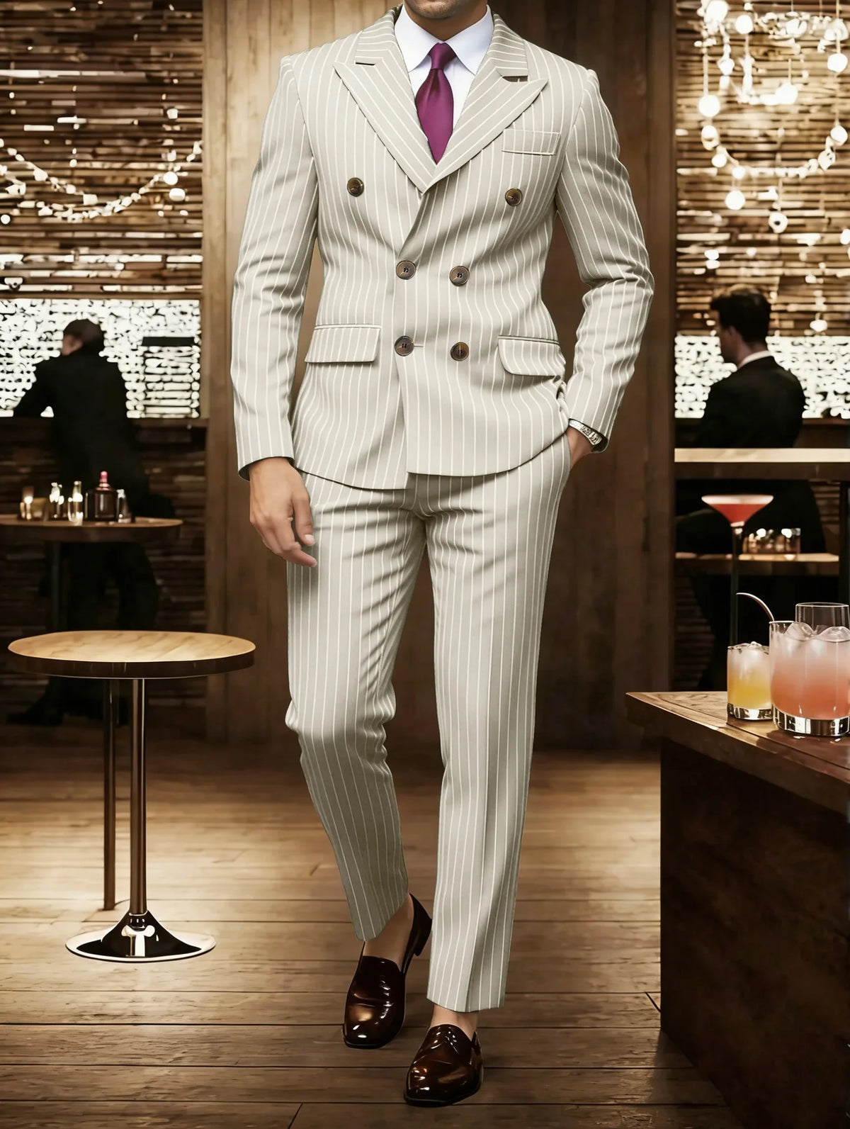 Brown Striped Two-Piece Suit