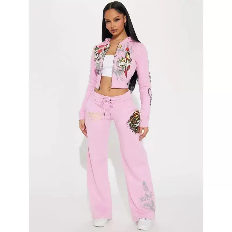 Ensemble deux pièces pour femme, sweat à capuche imprimé lettres et pantalon de jogging, tenue de sport décontractée, tissu doux et confortable, collection hiver, tendance.