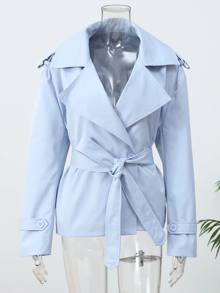 Women's Lace-Up Short Trench Coat – Button, Loose Fit