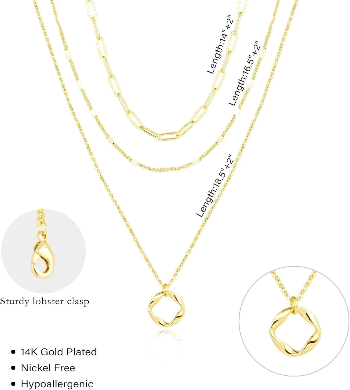 Layered Gold Plated Pendant Necklace