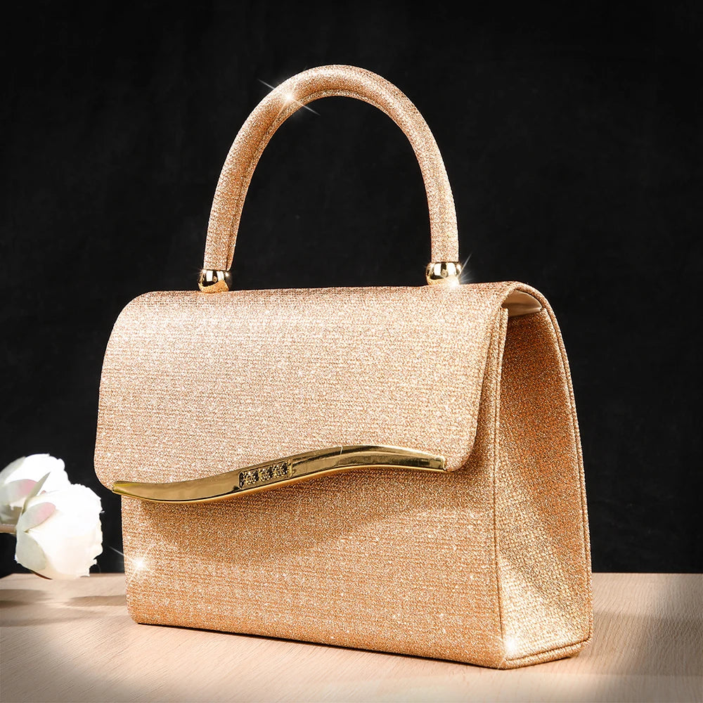 Golden Metallic Buckle Cocktail Bag