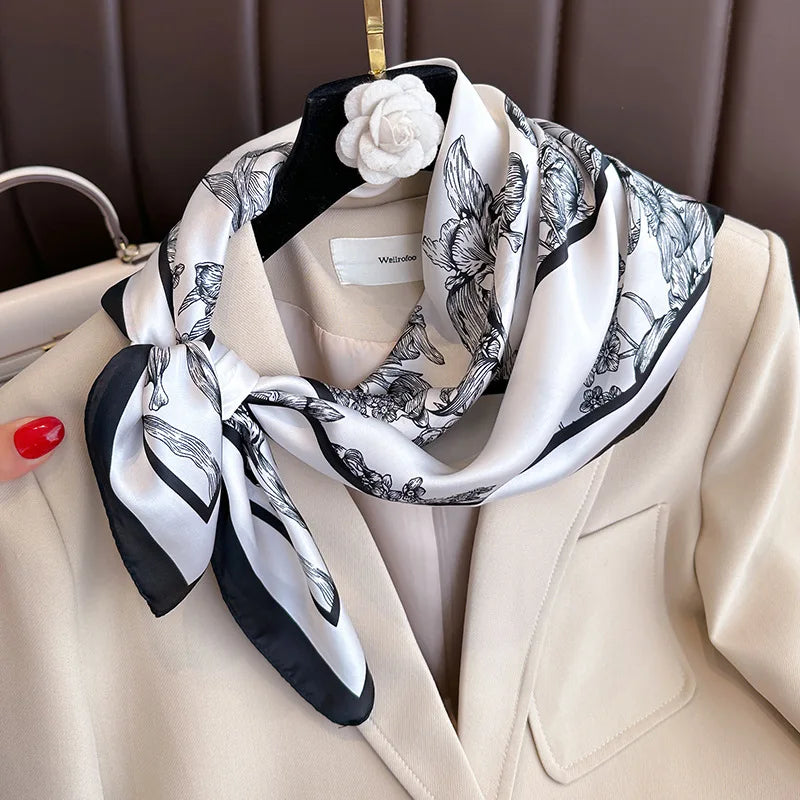 Foulard pour femme 70X70cm mode 2025, imprimé, pashmina, foulard en soie, châle carré, bandeau décoratif, tour de cou, design de luxe, bandana