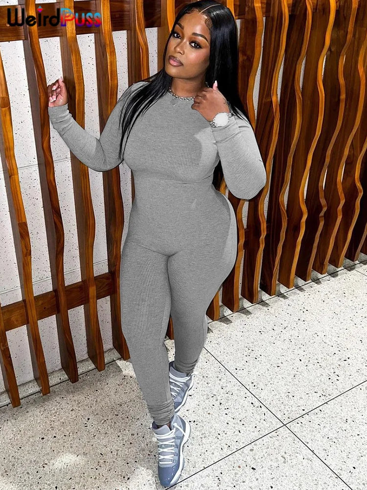Combinaison décontractée, extensible et ajustée, à manches longues, pour femme, style fitness, streetwear simple et sportive, idéale pour l'automne.