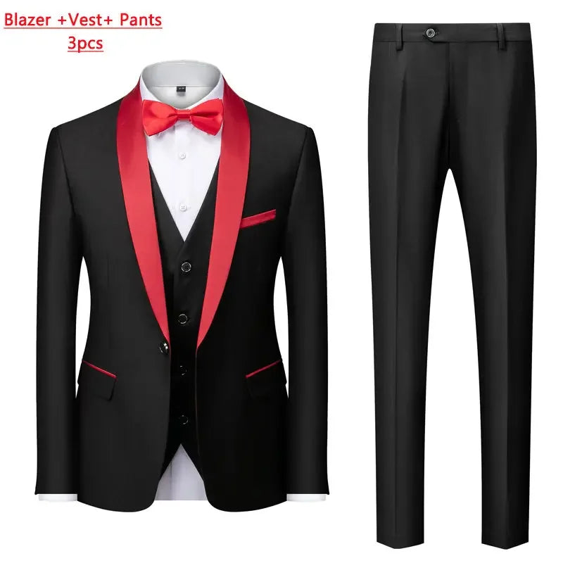 Men's 3-Piece Polyester Viscose Formal Suit – Blazer, Vest & Pants