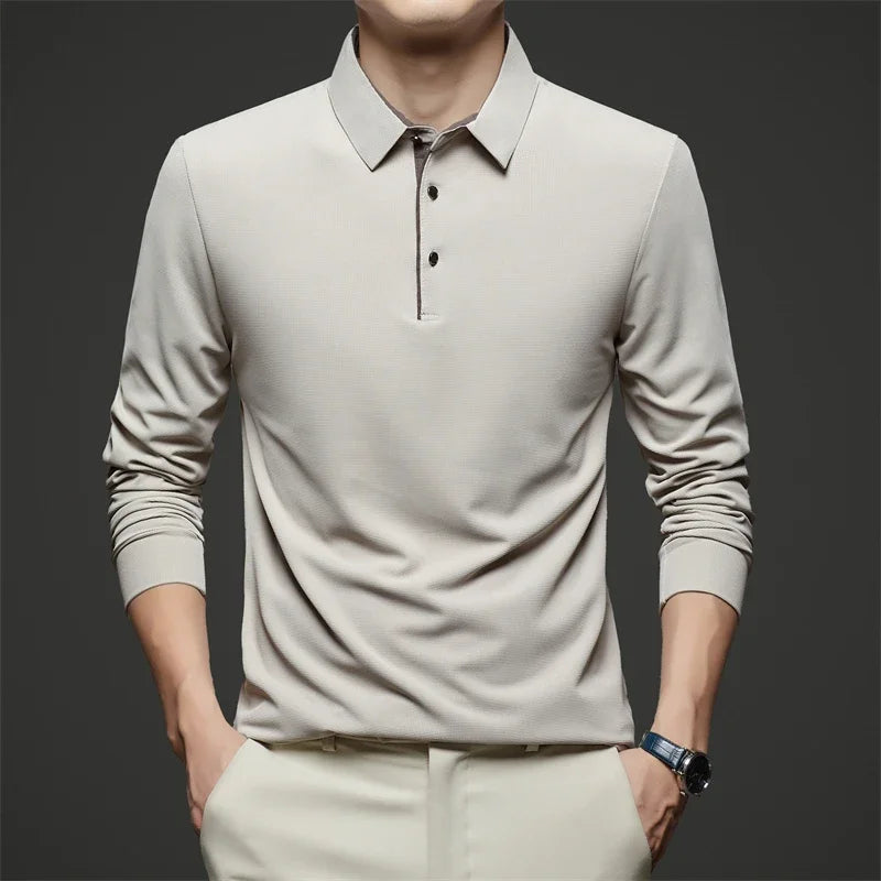 Men's Business Casual Long Sleeve Polo Shirt