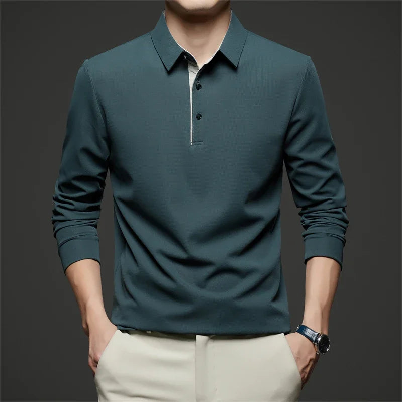 Men's Business Casual Long Sleeve Polo Shirt