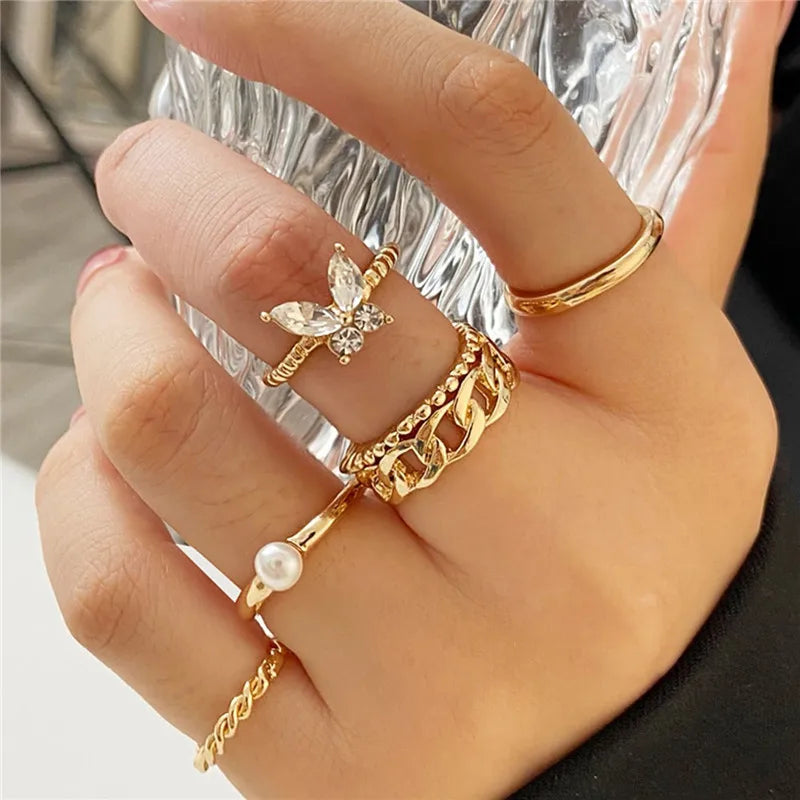 Silver Crystal Rings Set