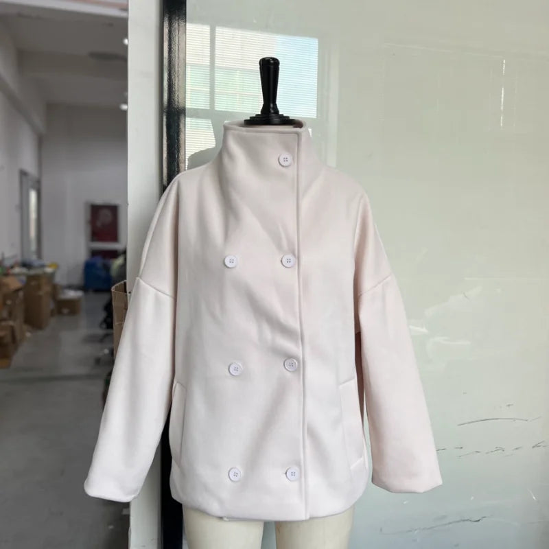 Women's Short Coat – Stand Collar, Full Sleeve, Zipper