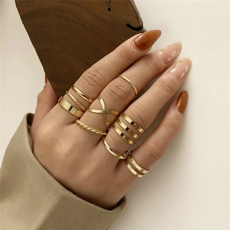 Silver Crystal Rings Set