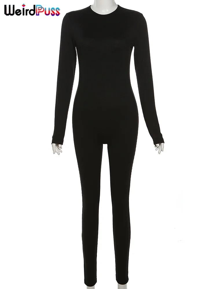 Combinaison décontractée, extensible et ajustée, à manches longues, pour femme, style fitness, streetwear simple et sportive, idéale pour l'automne.