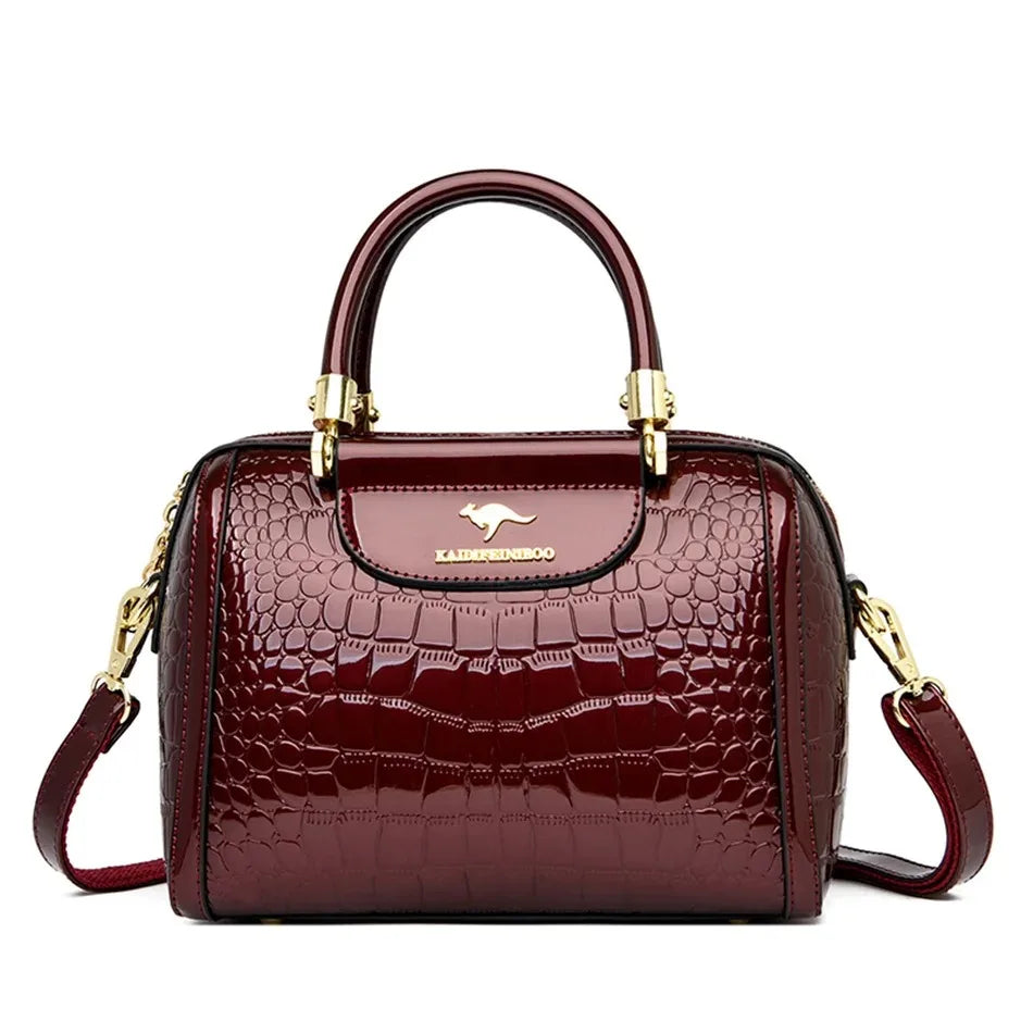 Women's Split Leather 3-Layer Tote Shoulder Crossbody Handbag