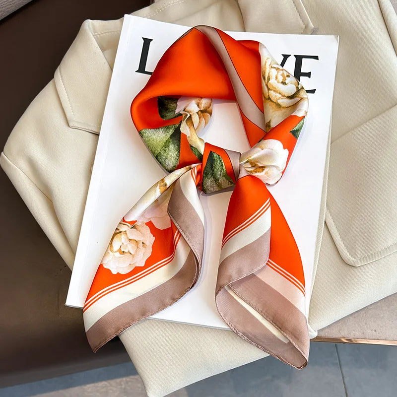 Foulard pour femme 70X70cm mode 2025, imprimé, pashmina, foulard en soie, châle carré, bandeau décoratif, tour de cou, design de luxe, bandana