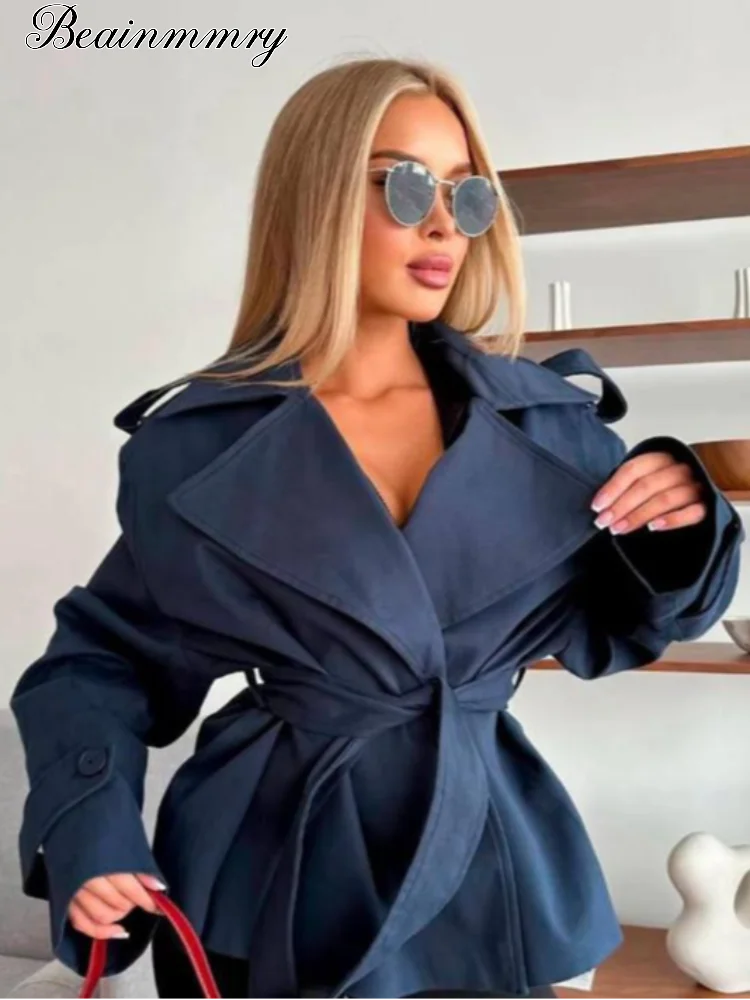 Women's Lace-Up Short Trench Coat – Button, Loose Fit