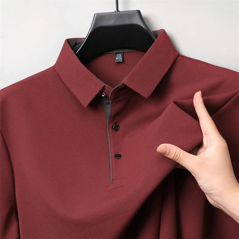 Men's Business Casual Long Sleeve Polo Shirt