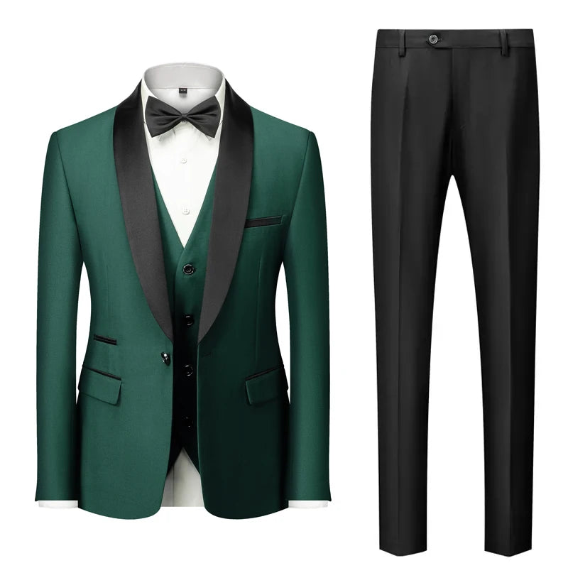 Men's 3-Piece Polyester Viscose Formal Suit – Blazer, Vest & Pants