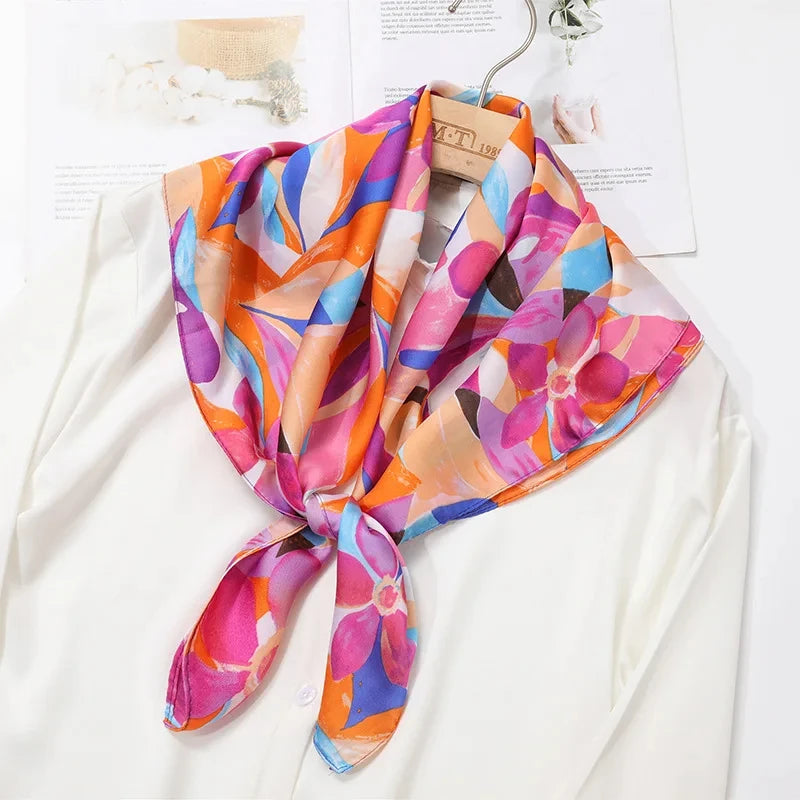 Foulard pour femme 70X70cm mode 2025, imprimé, pashmina, foulard en soie, châle carré, bandeau décoratif, tour de cou, design de luxe, bandana