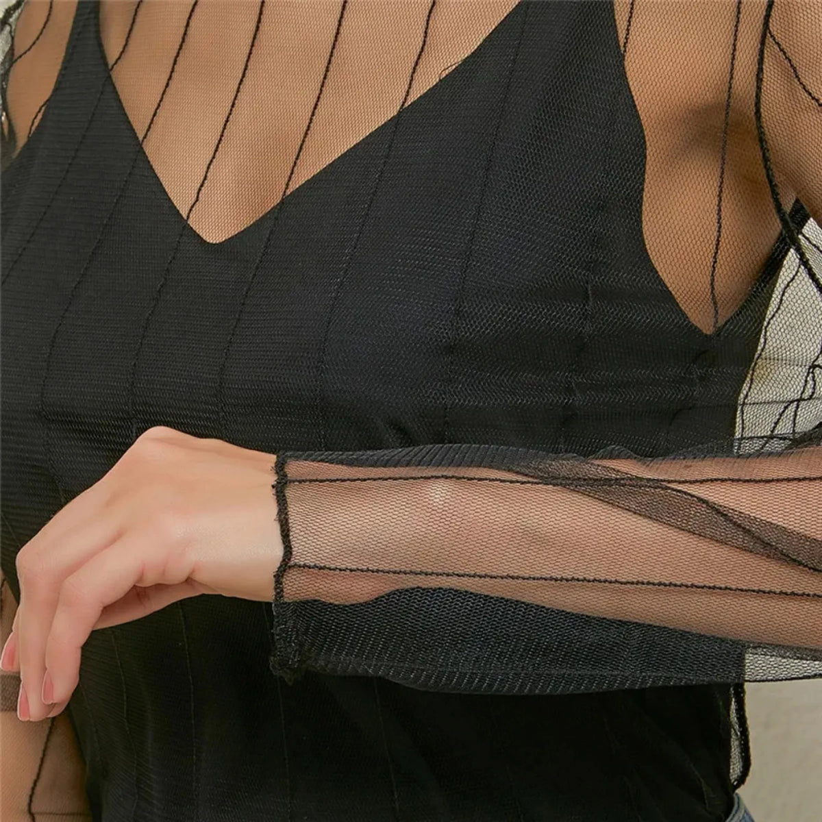 Women's Sheer Mesh Top – See-Through, O-Neck