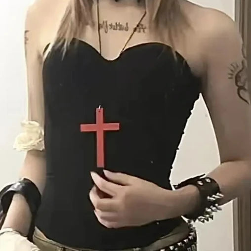 Y2K Wooden Cross Pendant Necklace