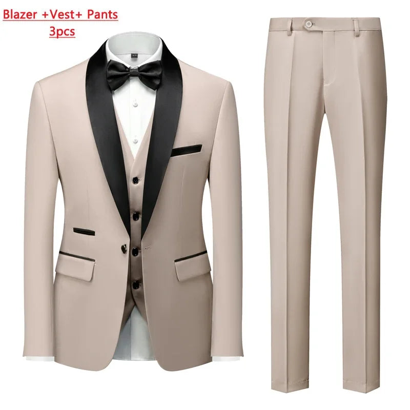 Men's 3-Piece Polyester Viscose Formal Suit – Blazer, Vest & Pants