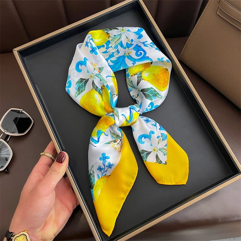 Foulard pour femme 70X70cm mode 2025, imprimé, pashmina, foulard en soie, châle carré, bandeau décoratif, tour de cou, design de luxe, bandana