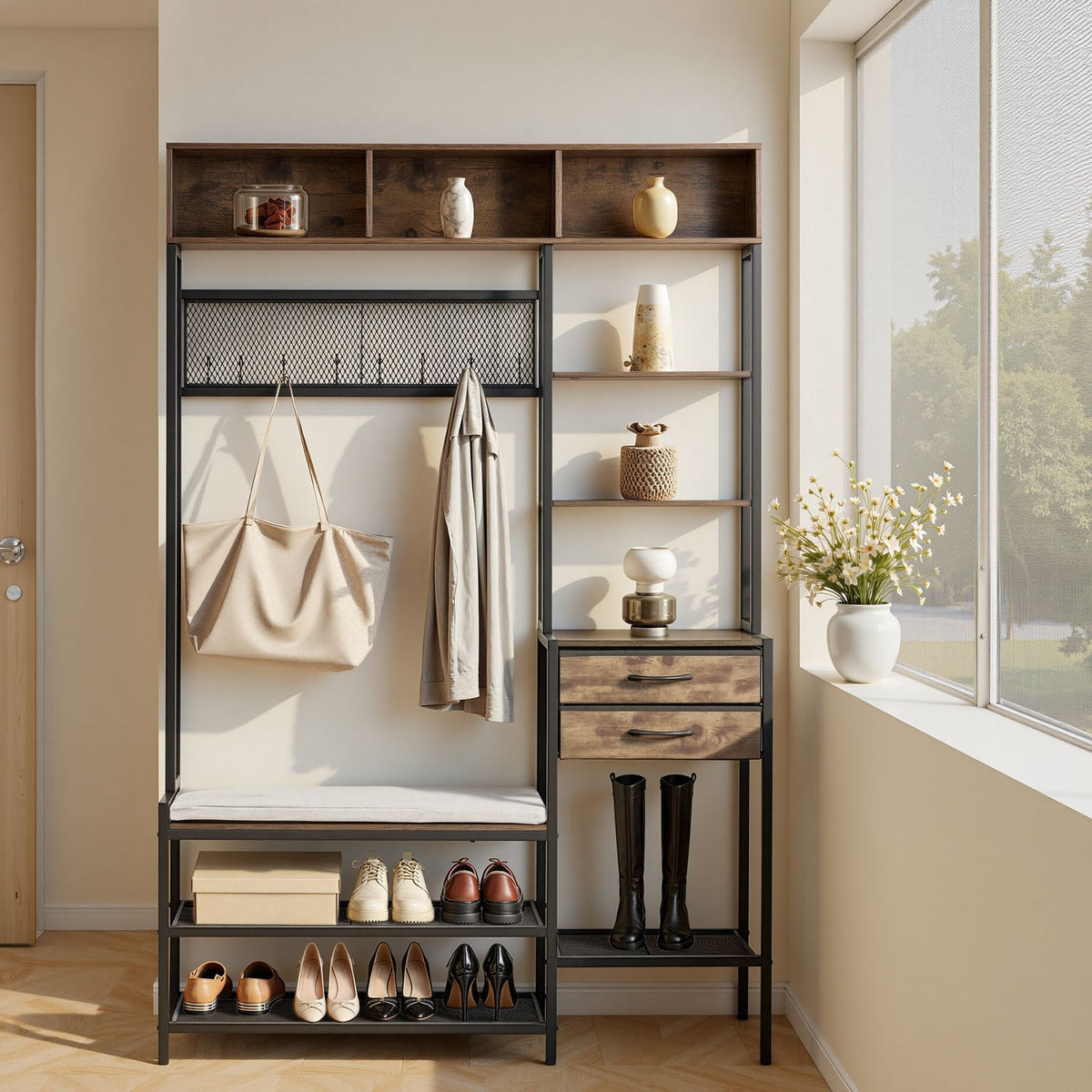 3-in-1 Hall Tree with Shoe Bench