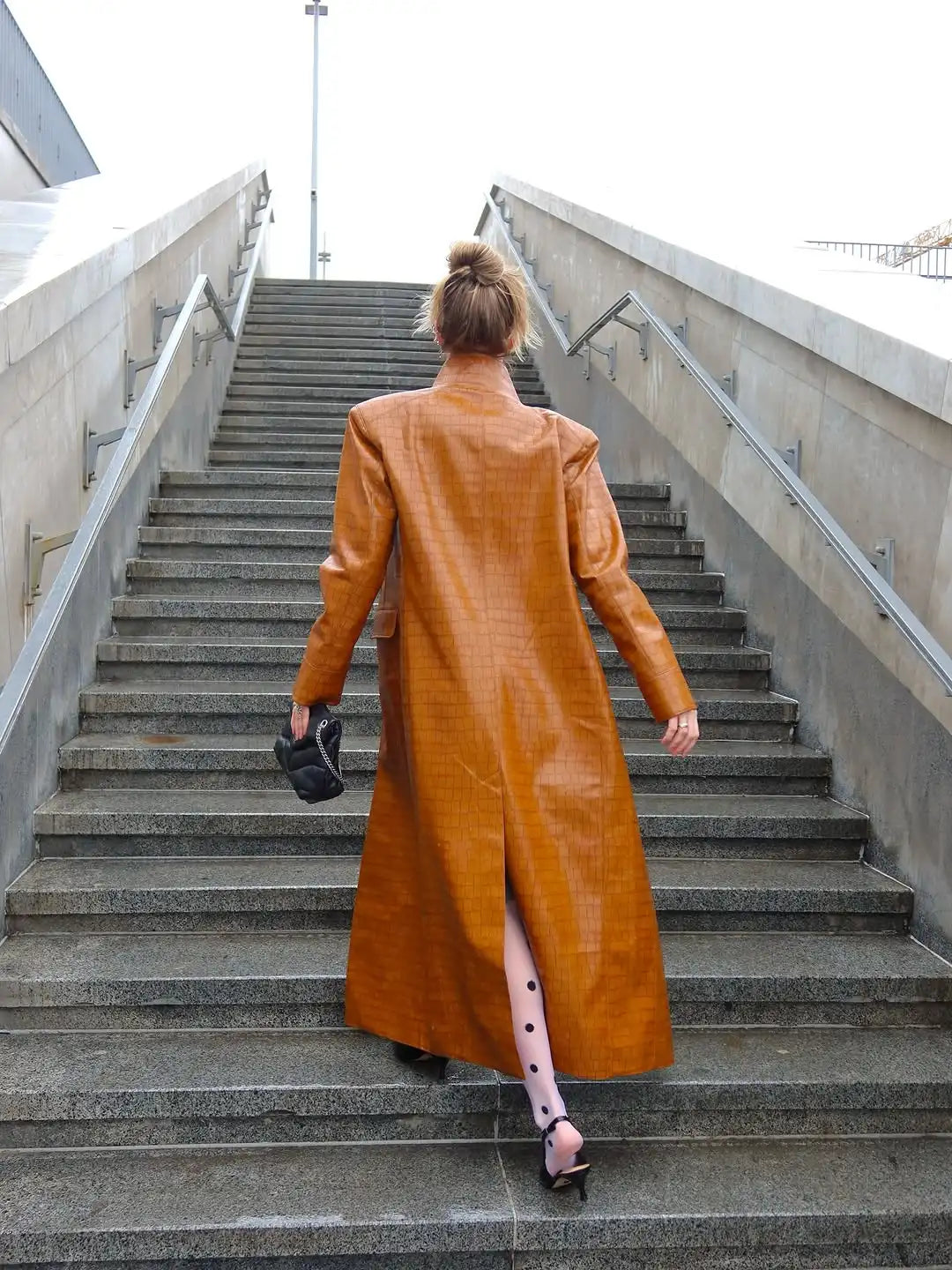 Women's Croc-Embossed Faux Leather Trench Coat – Long, Single-Breasted