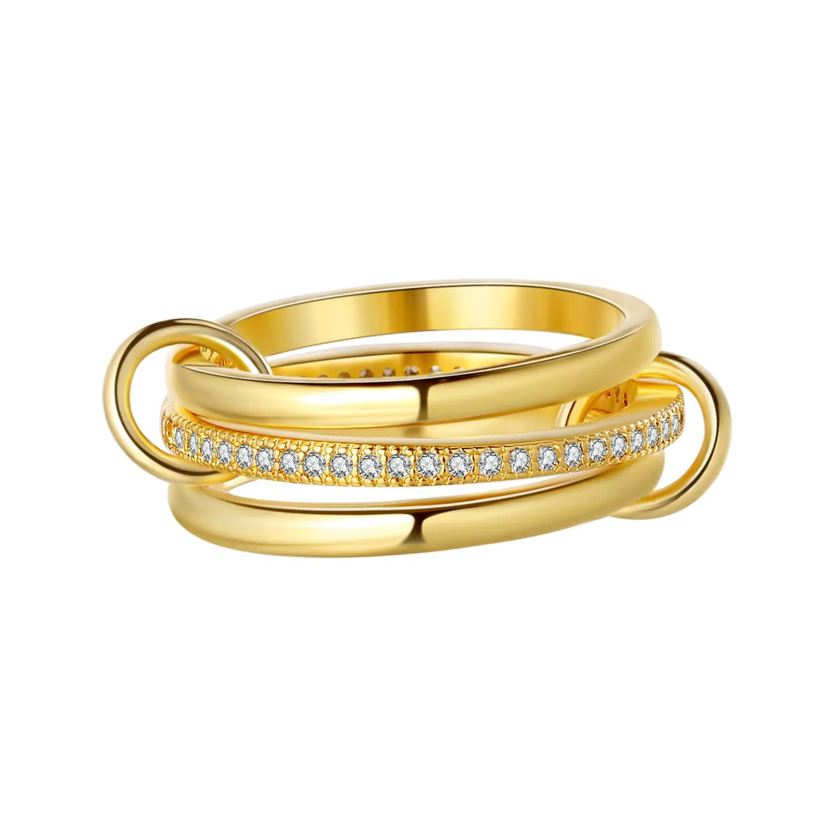 Anelli alla moda in oro e argento, placcati in oro 18k, set da 4 pezzi impilabili con zirconi scintillanti, ideali come gioielli da festa per donna