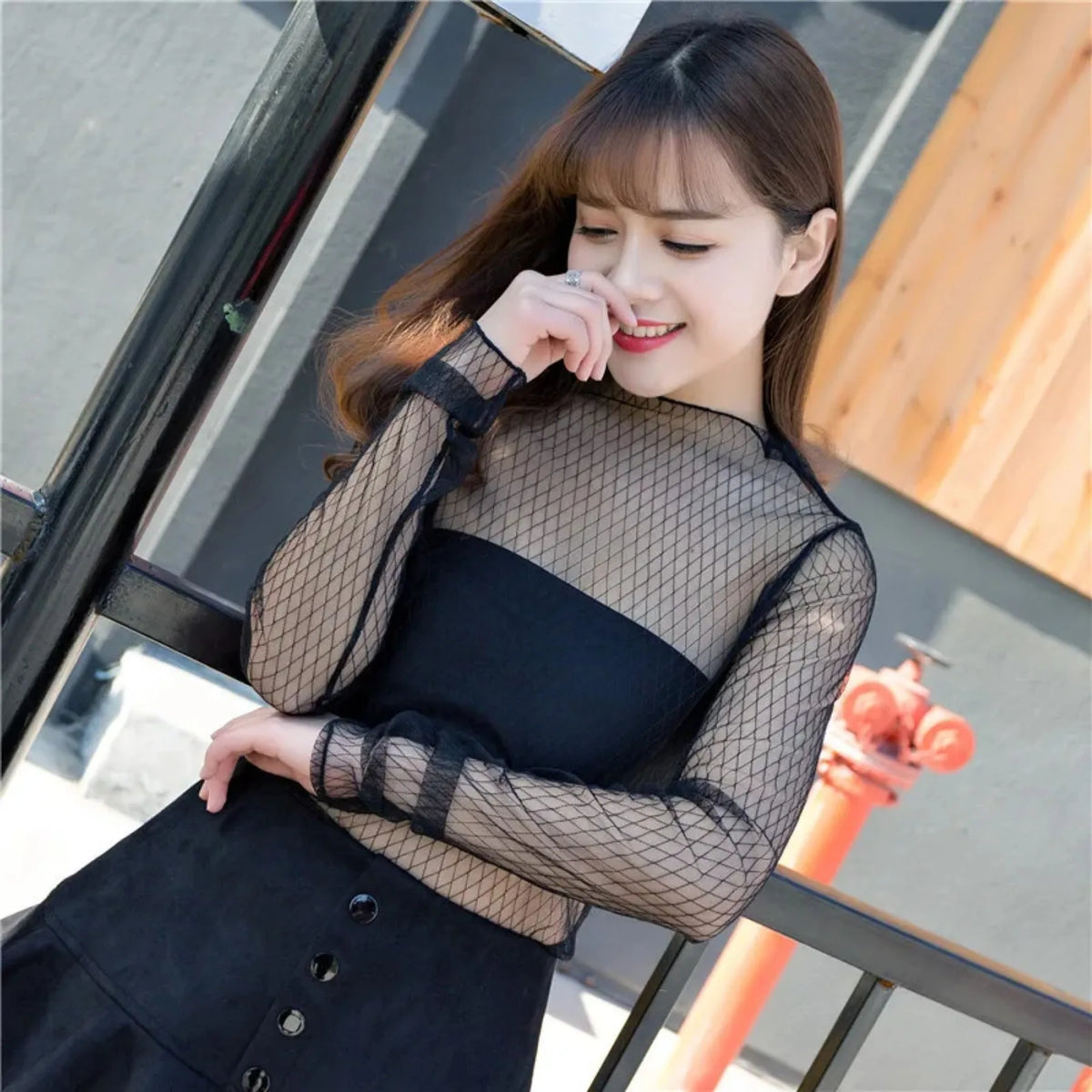 Women's Sheer Mesh Top – See-Through, O-Neck