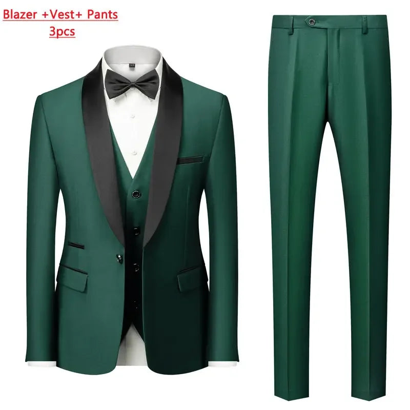 Men's 3-Piece Polyester Viscose Formal Suit – Blazer, Vest & Pants