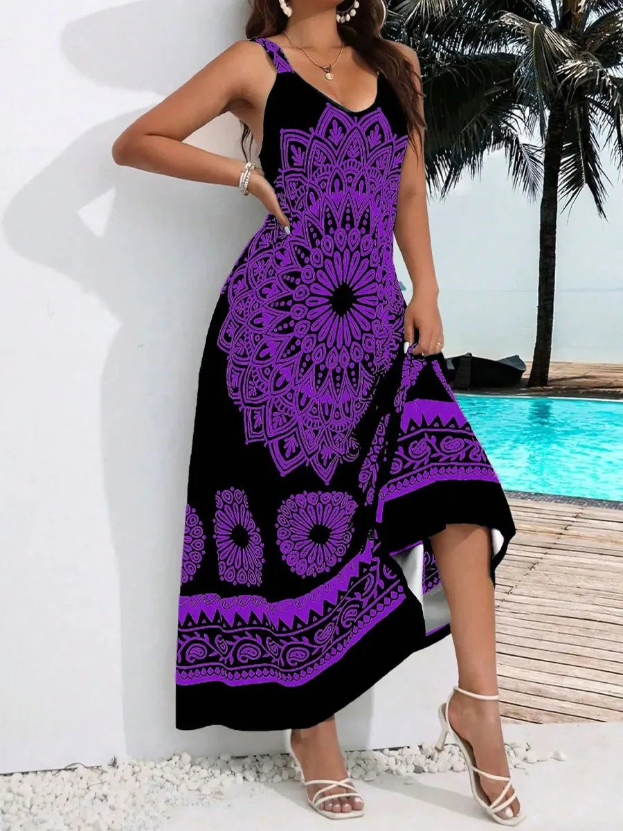 Women's Plus Size Bohemian Suspender Dress – Backless