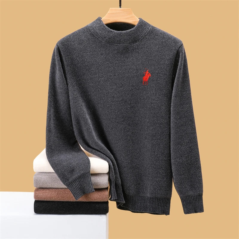 Herren-Strickpullover mit Stickerei – Rundhalsausschnitt