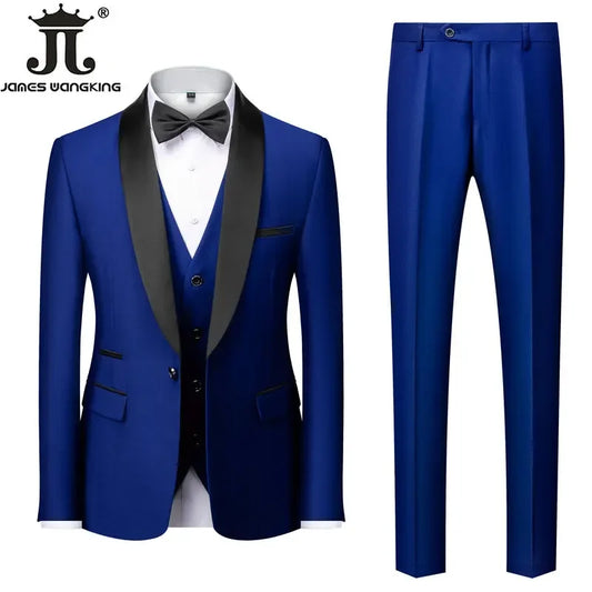 Men's 3-Piece Polyester Viscose Formal Suit – Blazer, Vest & Pants