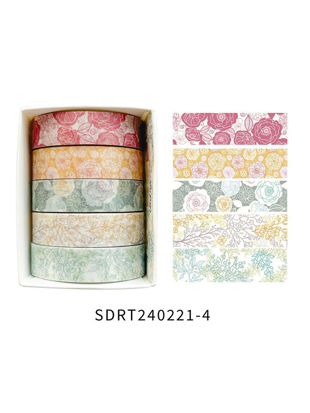 Romantic Flower Washi Tape (5 Rolls)