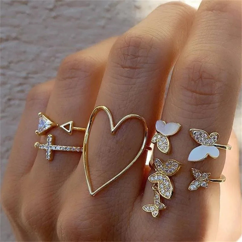 Silver Crystal Rings Set