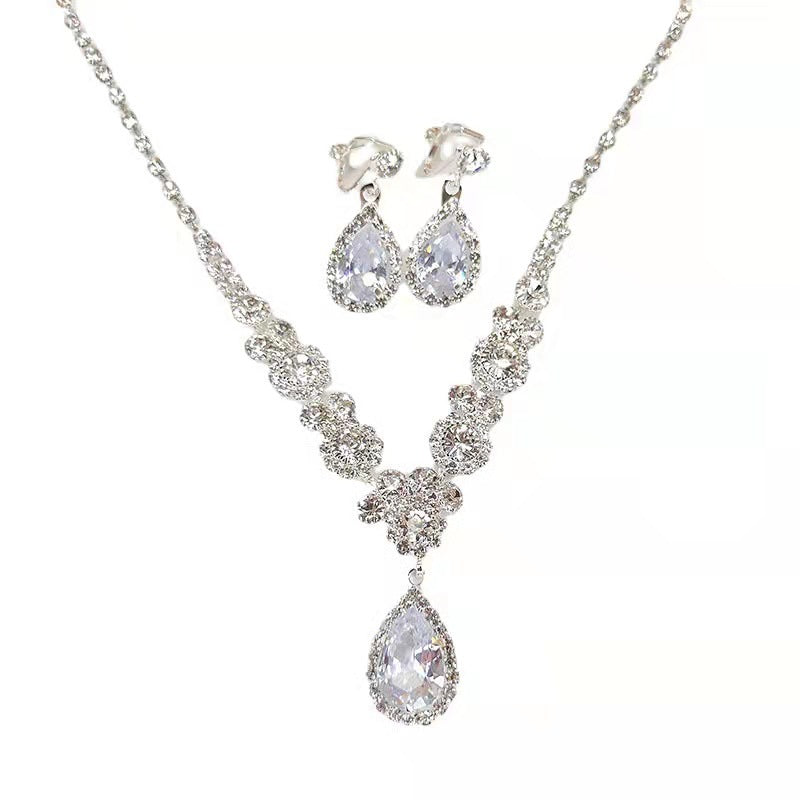 Conjunto de Joias de Noiva com Strass em Forma de Lágrima