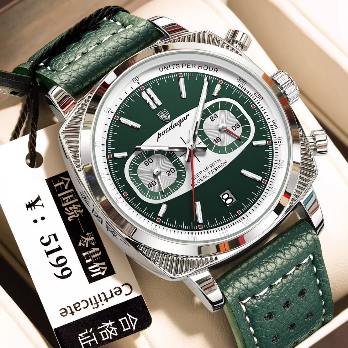Multifunktionsuhr für Herren mit Lederarmband