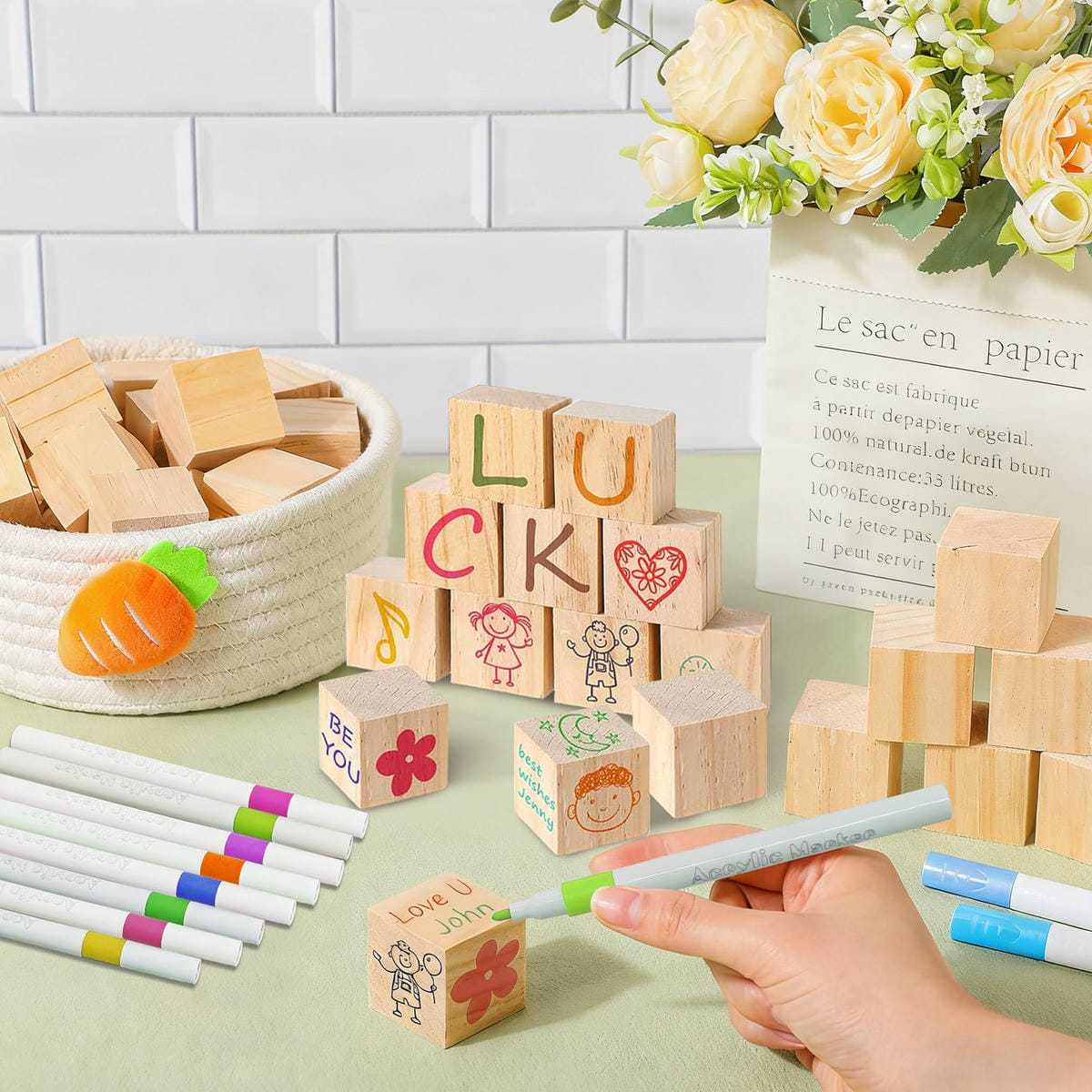 Acrylic Marker Set with 30 Wood Blocks