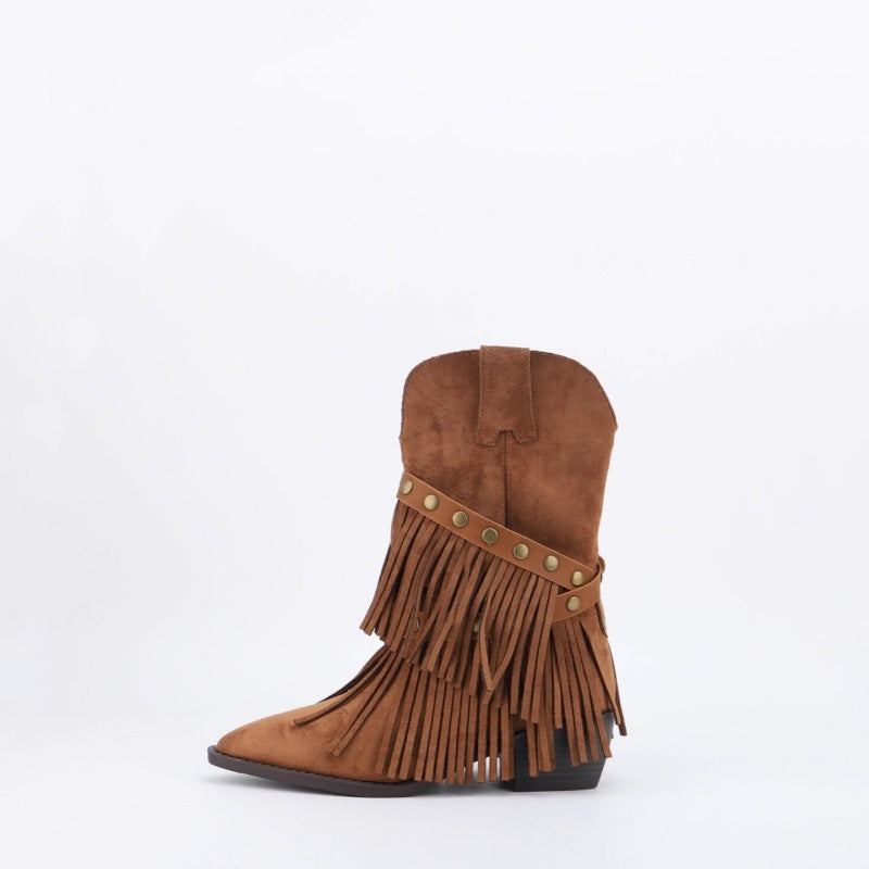 Botas de Camurça de Cano Médio para Mulher, Salto Largo