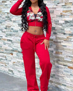 Completo due pezzi da donna con stampa street, giacca e pantaloni