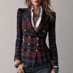 Damesblazer met dubbele rij knopen en ruitpatroon