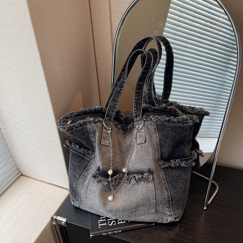 Versatile High-capacity Minimalist Ombre Denim Shoulder Bag
